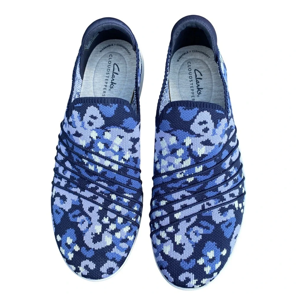 Clarks Cloudsteppers Womens Adella Step Slip On Sneakers 8.5W Blue Camo Comfort